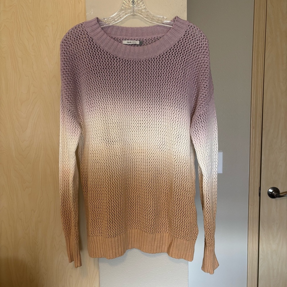 Maude Vivante Womens M Purple Colorblock Ombré Stripe Woven CrewNeck Long Sleeve